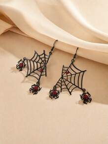1 Par de Brincos Únicos da Série Halloween com Desenho de Teia de Aranha de Strass, Brincos Versáteis Estilo Punk Pendentes para Mulheres