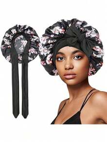 1件女士缎面睡帽，纯色，弹性抽绳，可调节，适合夜间佩戴，可用作浴帽、护发产品和配饰，也适用于沙龙、美容院、旅行、返校、度假等场合。 - 彩色 - 查看 5