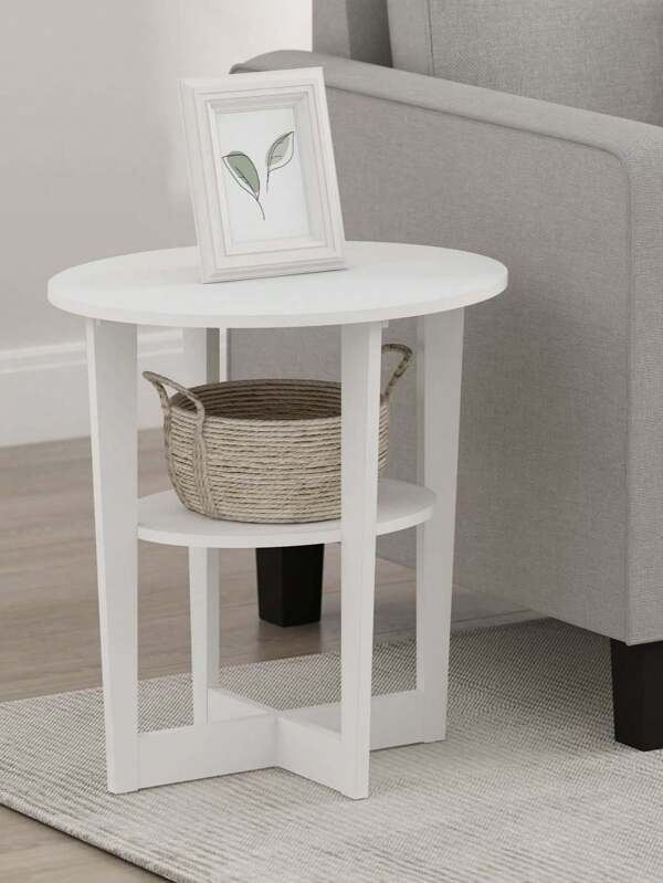 Composite Wood Oval End Table With Open Shelf, Modern Simple Style, White, Space-Saving & Sturdy, Perfect For Living Room/Bedroom (18"W X 15"D X 20"H)