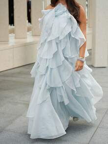 Women Summer Sleeveless Dress 3D Flowers Irregular Ruffles Backless Party Dress For Vacation Cocktail Beach Streetwear - 藍色 - 查看 3