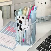 新款米色铁丝收纳篮笔筒多功能桌面整理盒办公用品学生课桌文具收纳小号收纳篮 - 彩色 - 查看 2
