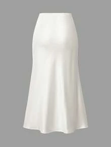 Look Polly Women Casual, Elegant, And Dignified Skirt With A Minimalist And High-End Feel, Featuring A Satin White High Waisted Skirt Date Night Wedding Guest Christmas Business Casual Office Party
