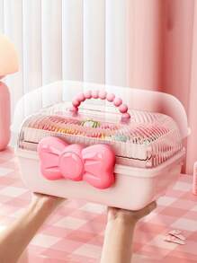 1pc Hair Accessory Storage Box: 3-Layer Organizer With Dividers, Bow-Shaped Clasp And Handle | Large Capacity | Durable Pink Or Purple Color, Can Store Hair Clips, Cards, Stickers And Crafts | Perfect Gift For Girls