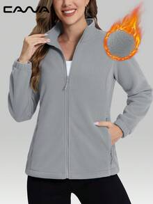Cavva Damen Fleece-gefütterter Jacke mit Reißverschluss, Kapuze, leicht, warm, Lässig, Langarm, mit Taschen, für Laufen, Angeln, Arbeit, Winter