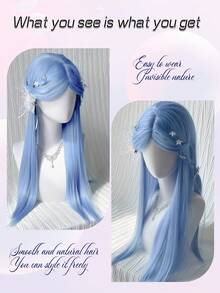 长直中分蓝灰粉色假发合成假发刘海洛丽塔角色扮演万圣节自然波浪发女士假发耐热假发日常佩戴 24 英寸 - 彩色 - 查看 5