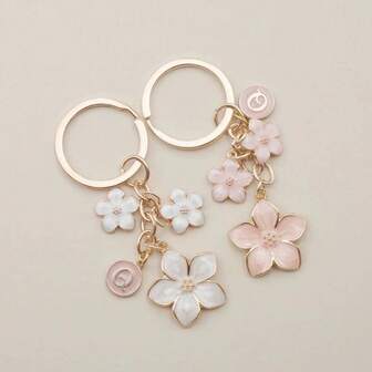 1PC Zinc Alloy Sakura Keychain - 5-Petal Cherry Blossom Key Ring Cute Bag Charm & Car Key Accessory Romantic Birthday Gift For Couples Pink/White/Black Car Accessories For Woman Gifts For Women