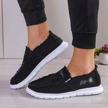 Women Casual Canvas Shoes Lightweight Comfortable Walking Sneakers BreathableFashion Athletic Footwear For Daily Wear - 黑色 - 查看 1