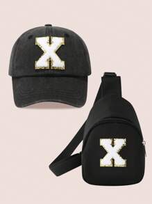 2pcs/Set Boys' Letter Graphic Baseball Cap And Bag, Girls' Breathable Fitted Design Suitable For Daily Wear And Outdoor Activities