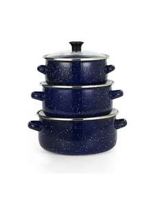 3 件套搪瓷平底锅套装，多色可选，直径 6.3 英寸-7.87 英寸，迷你锅，可煮粥、牛奶、汤、面条，适用于电磁炉和燃气灶，家庭晚餐用品，派对用品