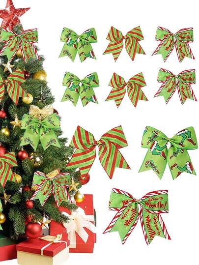 3pcs 6in Christmas Bows, Large Christmas Wreaths Bows, For Tree Gift Wrapping Garland, Christmas Decorations Holiday Party Crafts, Xmas Tree Ribbon Ornaments, Indoor, Outdoor Front Garland Decor