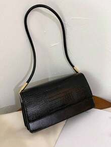 Túi đeo vai nắp gập thời trang họa tiết da cá sấu dập nổi - màu đen - Xem 4