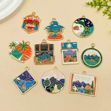 Mix 10pcs Outdoor Adventure Charms Pendants - Zinc Alloy Camping Themed DIY Jewelry Accessories With Detailed Mountain, Tent, And Nature Decorations For Handmade Bracelets, Necklaces, And Earrings, Perfect For Summer Festivals And Travel Enthusiasts
