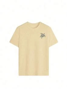 女款大尺碼夏季休閒度假 Ocean Calling 海龜與標語印花 T-shirt - 杏色 - 查看 2