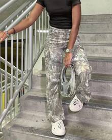 LaurelTree Camo Cargo Pants Straight Wide Leg Trousers Jeans Joggers Sweatpantshalloween