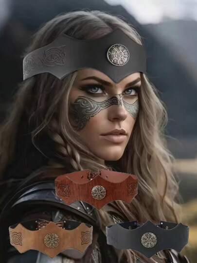 1pc Celtic Medieval Headband, Viking King Crown Costume Headpiece, PU Leather Round Headband, Wavy Headband, Nordic Viking Style Retro Cosplay Halloween Headwear Prop