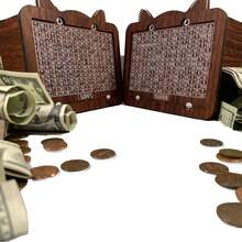 Wooden Piggy Bank, $5000&$10000 Challenge Coin Cat Piggy Bank, With Currency Target And Numbers, Including Whiteboard Pen, Christmas Gift - Multicolor - View 10
