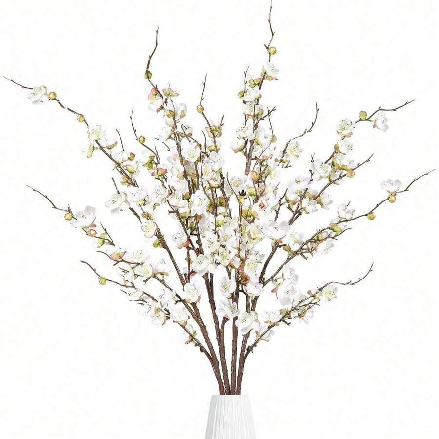 Artificial Cherry Blossom Flowers 4 Pcs Faux Cherry Blossom Stems Faux Silk Cherry Blossom Branches 41'' Fake Flowers Long Stems For Vase Arrangements Home Wedding Table Decor (Pink) KF - 白色 - 查看 1