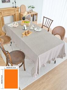 1pc Vintage Checkered Round Tablecloth, Ruffled Edge Decor For Kitchen, Living Room, Valentine's Day Table Decoration