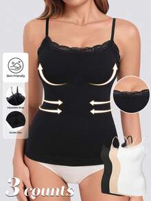 3 Piece Women's Cami Shaper Bra Top Compression Camisole Tank Top Lace Patchwork Slimming Underwear - màu đen/trắng/da - Xem 5