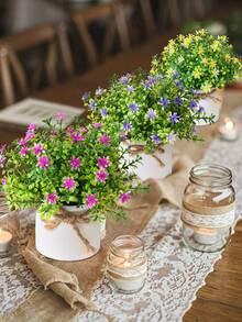 Chậu hoa cúc giả mini 1/3, cây hoàng cầm bonsai, 3 màu để lựa chọn, hoa dại nhỏ giả trang trí bàn làm việc kèm chậu nhựa thắt nơ, chất liệu PP/PE, hoa giả. - Nhiều màu-E - Xem 6