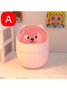 4款创意可爱桌面垃圾桶，带盖，小巧可爱，迷你翻盖式垃圾桶，可作笔筒使用，适合卧室或书桌收纳，自带笔筒，可用于存放学习/办公用品。