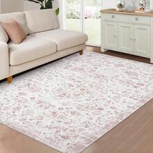 Washable Rug For The Living Room, Vintage Floral Rug, Soft, Non-Slip, Stain-Resistant, Boho Rug For Bedroom, Dining Room, Kitchen, Home Office - 粉色 - 查看 2