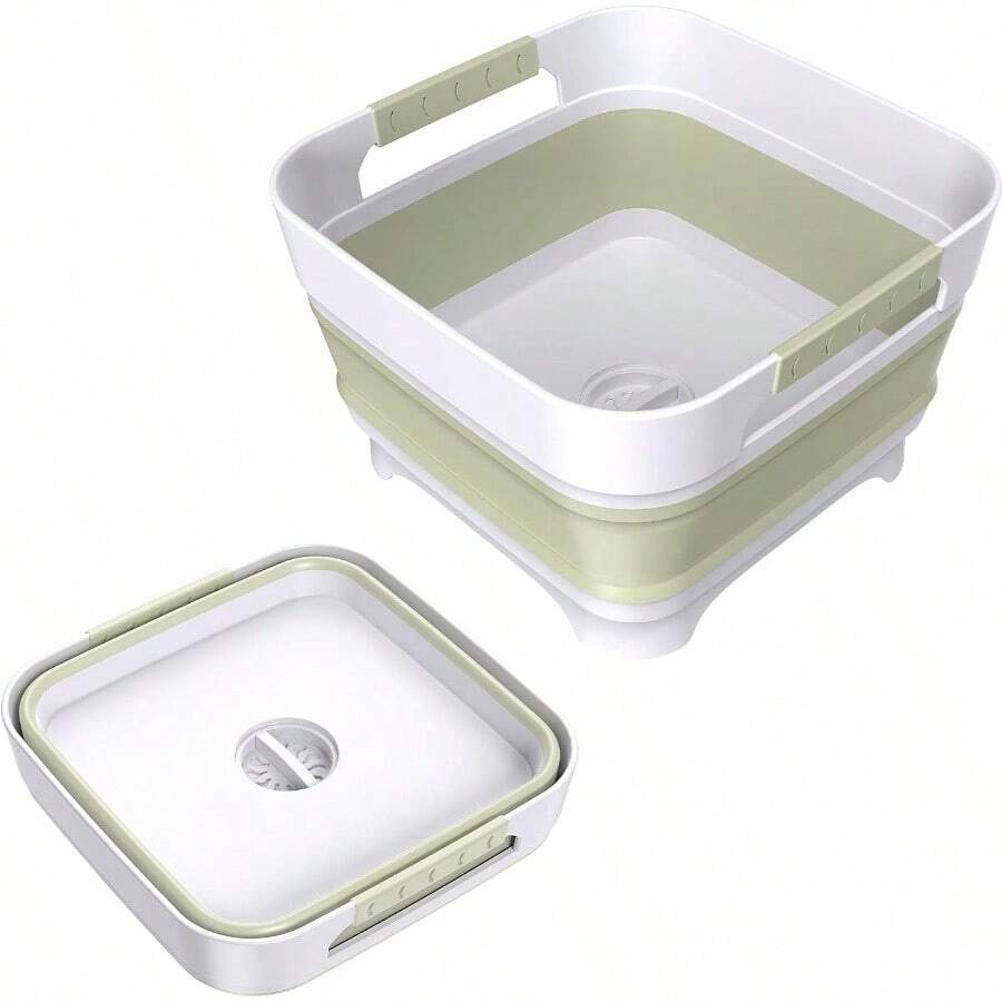 Collapsible Dish Basin With Drain Plug, 9L2.4Gal Capacity, Space Saving Portable Sink For Bottle, Kitchen, Camping RV, Gray - 綠色 - 查看 1