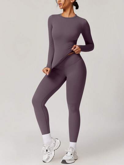 NcmRyu 1 Set de ropa deportiva de mujer con mangas largas y pantalones largos, con efecto de elevación y moldeado elástico y sexy