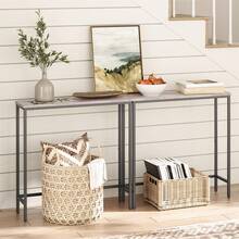 Slim Console Table For Hallway, Metal Frame, Compact Display Sofa Table For Small Spaces, Entryway, Living Room, Sturdy - Grey - View 3