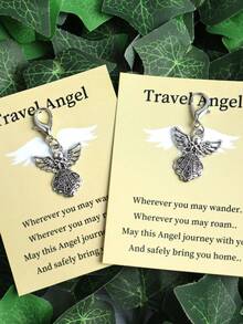 5/20pcs Travel Angel Keychains, Mini Metal Ornaments, Sturdy & Cute, For Graduation, Farewell, Remembrance, Holidays, Good Luck, Includes Inspirational Card - Multicolor - View 4