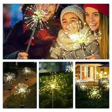 2/4Pcs Solar LED Firework Fairy Light Outdoor Garden Decoration Lawn Pathway Light For Patio Yard Party Christmas Wedding - Warm White - View 6