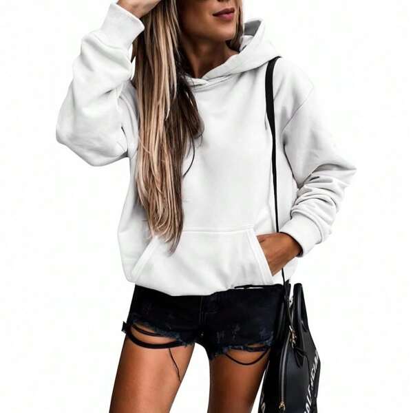SHEWIN Women's Casual Hoodies Long Sleeve Solid Lightweight Pullover Tops Loose Sweatshirt With Pocket