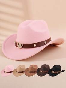 1pc Western Cowboy Hat For Halloween, Unisex Felt Soft Fedora Hat With Leather Band, Suitable For Music Festivals - Style 1 - View 10