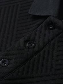 1 Stück Herren Lässig Langarm Strick Poloshirt, weiches Jacquard Design, bequem zu tragen, klassischer Polokragen-Stil. Geeignet für Büro, Golf, Lässig, Sport, Outdoor, Golf, Reisen, Urlaub, Zusammenkünfte - Schwarz - Übersicht 5