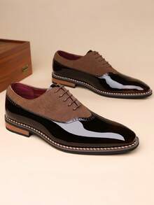 زوج من أحذية أكسفورد الرسمية ذات اللون الأحادي للرجال، من جلد البولي يوريثان بطراز بريطاني، أحذية رسمية مناسبة للمنزل وجميع المواسم