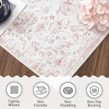 Washable Rug For The Living Room, Vintage Floral Rug, Soft, Non-Slip, Stain-Resistant, Boho Rug For Bedroom, Dining Room, Kitchen, Home Office - 粉色 - 查看 3