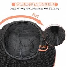 26Inch Short Afro Kinky Curly 3 In 1 Half Wig With Elastic Band Seamless Kinky Curly Flip Over Beginner Friendly Glueless Wear & Go Drawstring Band Clip In Wig Human Hair Black Color - Natural Black - 查看 9