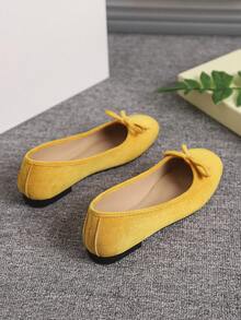 European & American Fashion Ballet Flats For Women, Woven Bow Round Toe Soft Leather Soft Sole Comfortable Slip-On Shoes