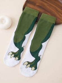 1 Pair Men's Comfortable Casual Dinosaur Paw Animal Claw Pattern Mid-Calf Socks - Multicolor - View 2