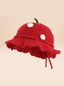 1pc Cute Strawberry Princess Baby Hat, Warm Crocheted Fisherman Beanie For Girls, Autumn/Winter