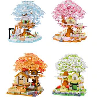 Adult 600+ Pcs Micro Particle Four Seasons Tree House Building Blocks For Adults Build A Magical Sweet Tree House For Loved Ones, Perfect For Living Room Decoration, Birthday Gifts, Gifts For Friends, Family, Lovers