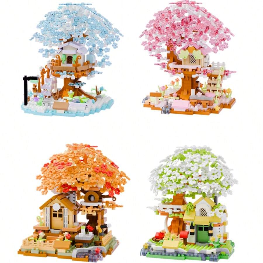 600+ Piece Micro-Particle Four Seasons Tree House Building Blocks, Perfect For Building A Dreamy And Sweet Tree House For Your Loved One, Ideal For Living Room Decor, Birthday Gifts, And Presents For Friends, Family, And Partners - Multicolor - View 1