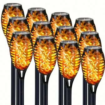 1/2/4/6/8/12 Pcs Outdoor Solar Flame Lights, 51 LED Solar Torches With Flickering Flame For Outdoor Decoration, Waterproof Garden Lamps, Solar Powered, Landscape Lighting, Suitable For Halloween, Christmas, Home Holiday Decor