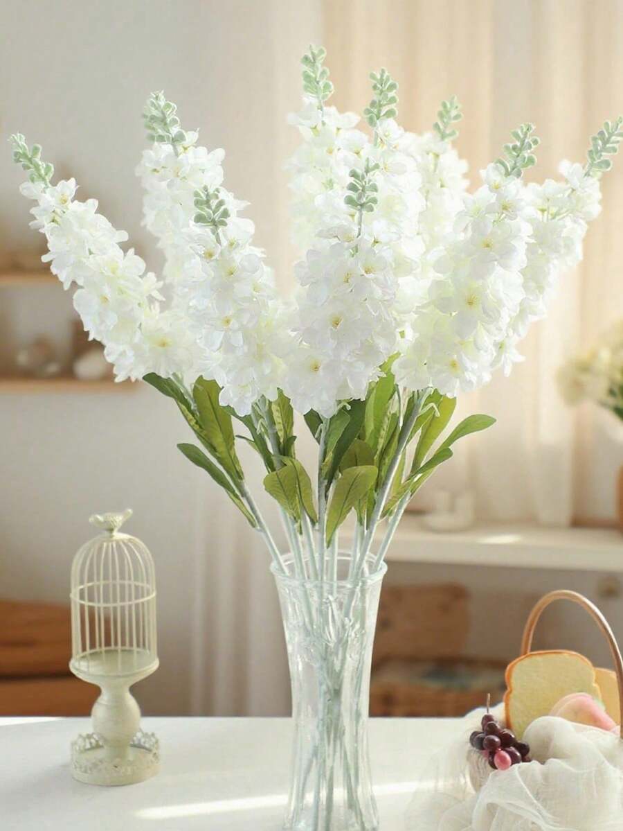 1 Stück/2 Stück 91cm weiße künstliche Rittersporn Blumen - Premium realistische Faux Seide Löwenmaul mit UV-beständigen, nicht verblassenden Stielen - wetterfeste langanhaltend Hyazinthe für Hochzeitsbogen Kulisse, Kaminsims Girlande, Vase Füllung, Tisch Mittelstück - Weiss - Übersicht 1