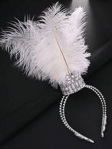 1 Stück Silber-Weiß Feder Strass Ball Tiara, geeignet für Bälle oder Aufführungen als Kopfschmuck für Frauen, übertrieben eleganter, exotischer Kronenstil, Haarzubehör, Haarstyling-Tools, Schönheitszubehör, Locken-Accessoires für Frauen, Herbst, Reisen, Frauenzubehör, Haraccessoires, Herbst, Frauenharaccessoires, Haarstyling-Tools, Haraccessoires, Zubehör, Schönheitszubehör, Geschenke, Reisen, Geschenke für Frauen, Stocking Stuffers