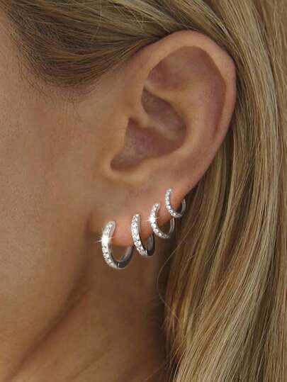 8-delat set med silverörhängen för kvinnor, tjocka silverörhängen, koppar med kubisk zirkonia, hypoallergena små huggie-örhängen, små tjocka silverörhängen, stapelbara för flera piercingar