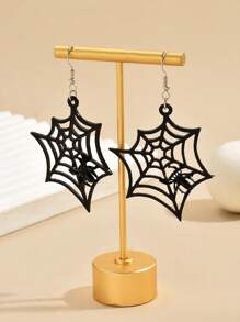 1 对哥特式黑色蜘蛛网镂空吊坠耳环，高级时尚经典百搭深色风格，万圣节礼物，适合派对、晚宴、赠送朋友 - 黑色 - 查看 3