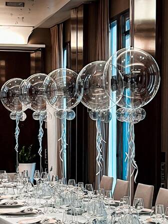 10 个/20 个 24 英寸/18 英寸/5 英寸透明 Bobo 气球，5 个装，24 英寸（约 60.9 厘米）氦气风格透明泡泡 Bobo 气球，适用于 LED 照明气球，2026 年除夕单身派对、圣诞节、新年、婚礼、海滩、生日派对装饰、派对场地装饰