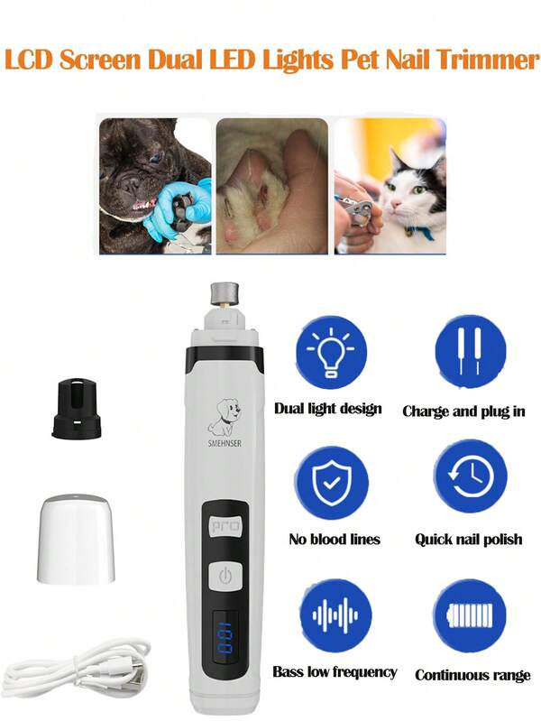 Electric Pet LCD Screen Rechargeable Nail Trimmer Claw Grinder, Double LED Light Design, And Does Not Hurt The Blood Line, Say Goodbye To The Nightmare Of Pet Nail Clipping, USB Charging, 2 Speed Regulation