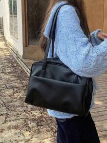 Korean Style New Pillow Handbag, Retro Shoulder Bag, Large Capacity Tote Bag For Work Commute, No Pendant Included, Pendant Is For Styling Only - Black - View 6